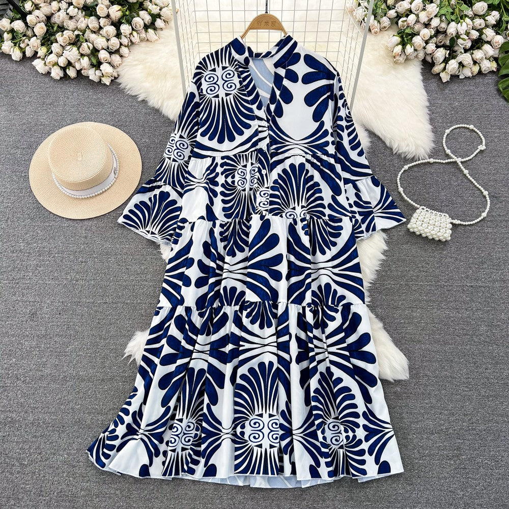 Women's  V-neck Printed Dress