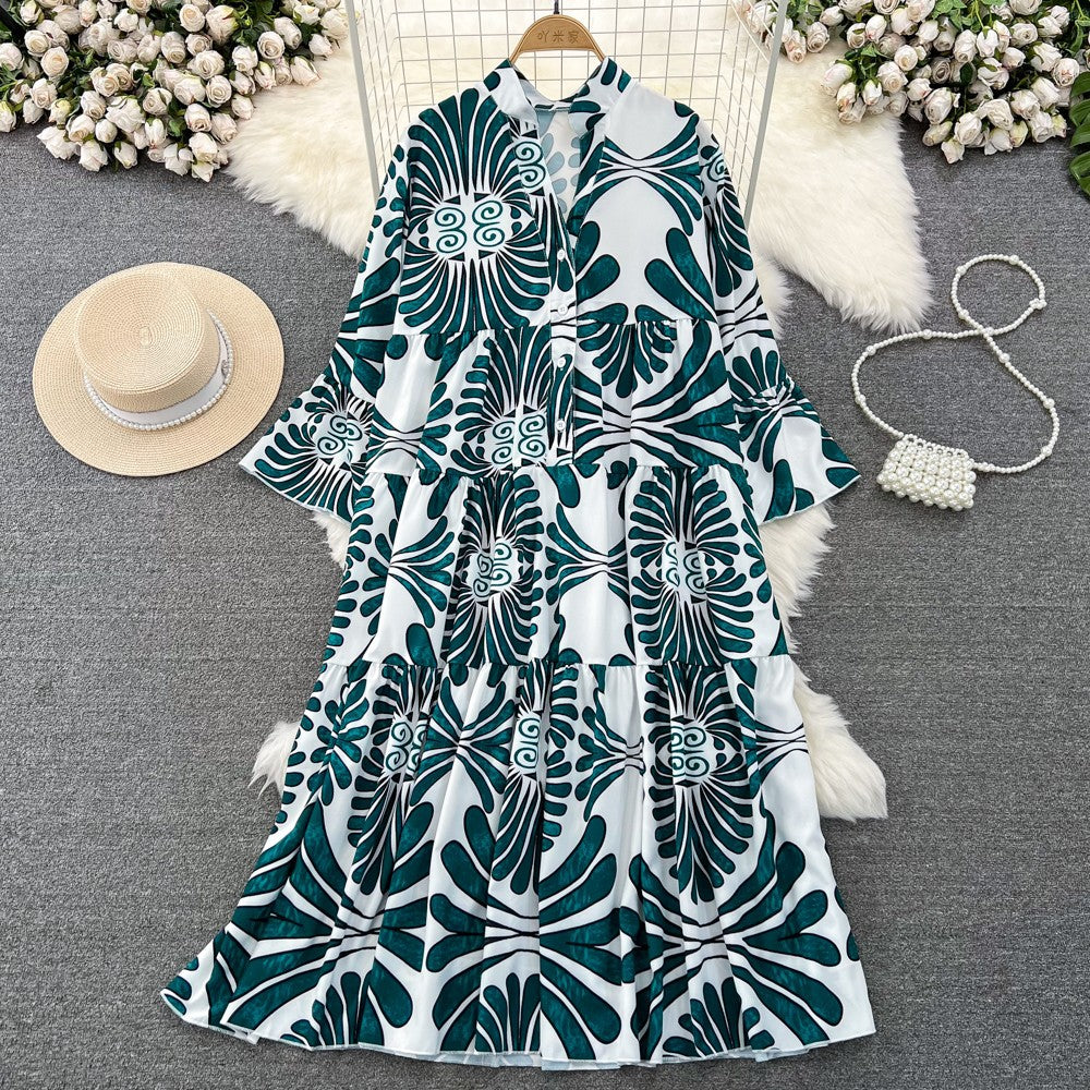 Women's  V-neck Printed Dress