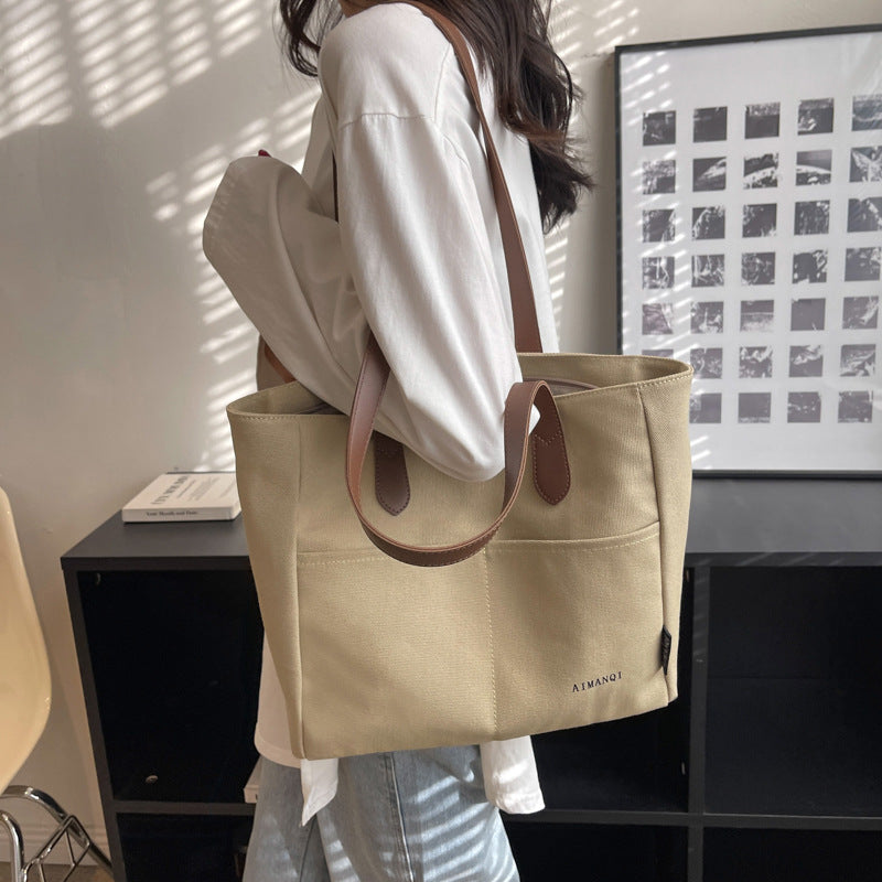 Canvas Texture Niche Shoulder Tote Bag