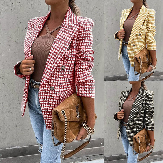 Houndstooth Printed Casual Coat - Fashionista Finesse