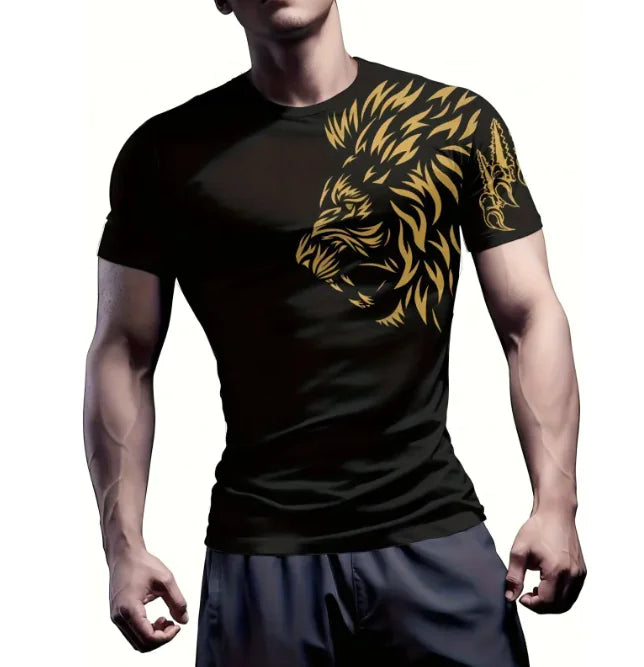 3D Printed Men's Short-sleeved T-shirt High Elastic Tight Round Neck