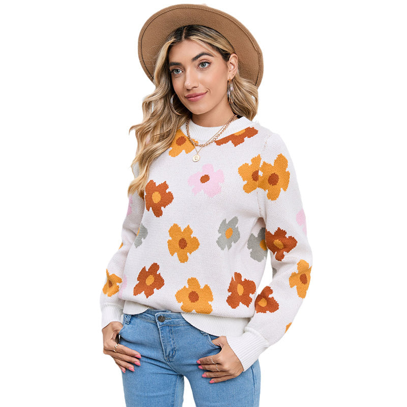 Knitted Thread Pullover Women's Flower