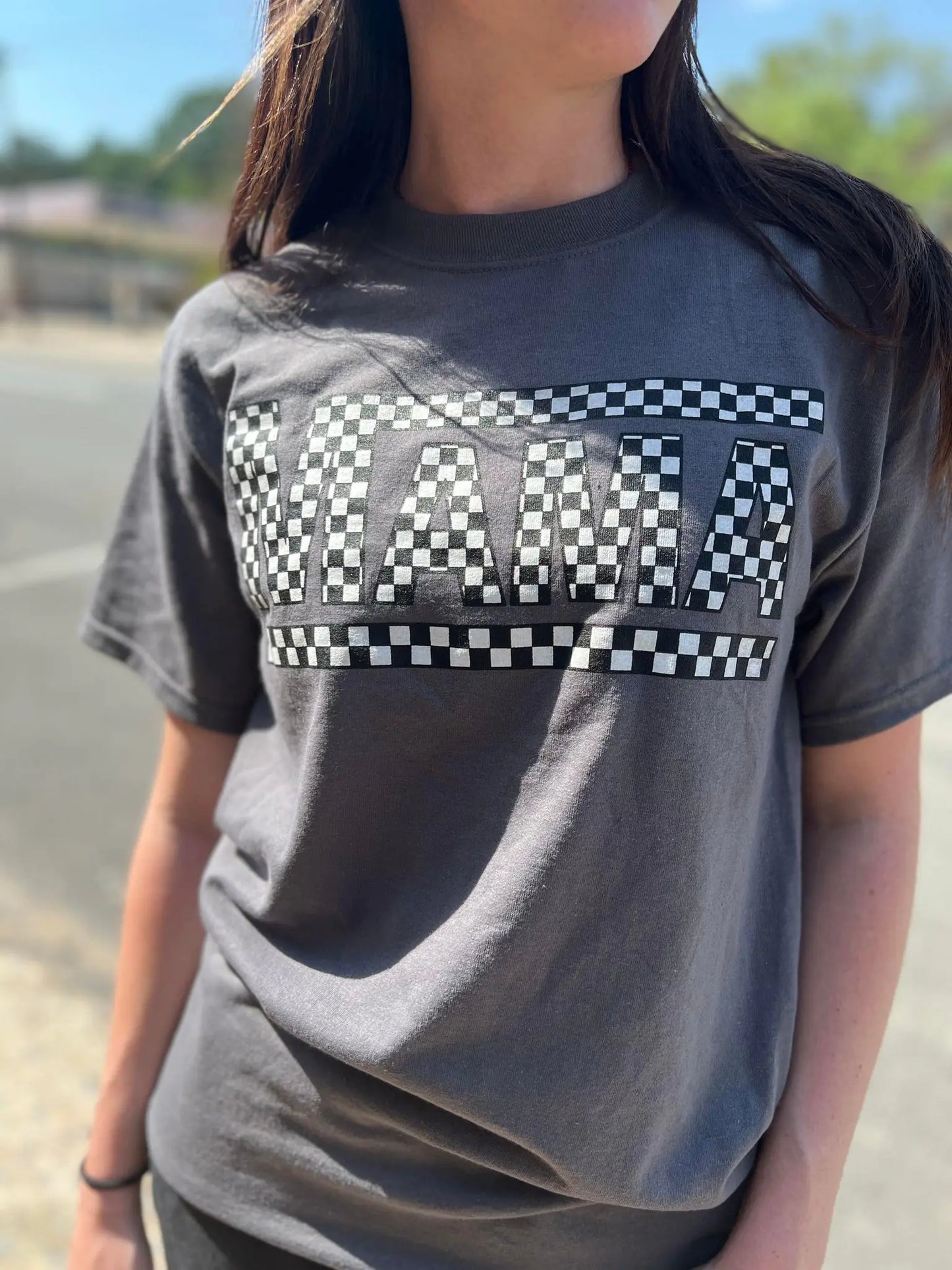 Checkered Mama Grey Tee