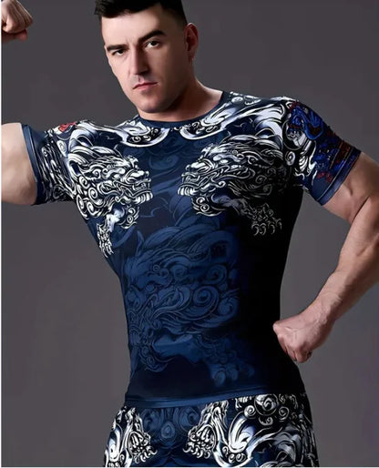 3D Printed Men's Short-sleeved T-shirt High Elastic Tight Round Neck