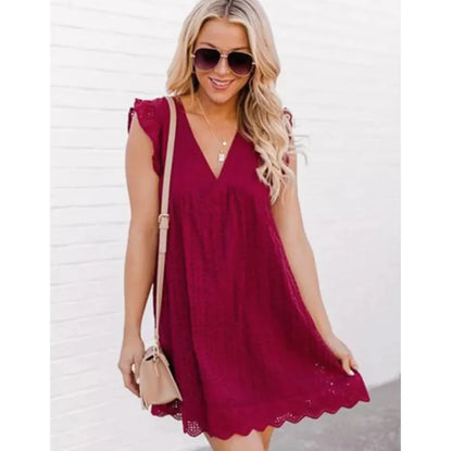 Romantic Lace Hollow Out V-Neck Dress