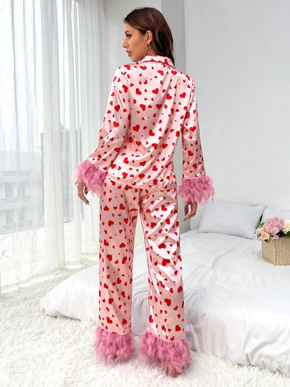 Women Loving Heart Printed Casual Suit Pajamas