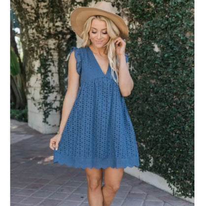 Romantic Lace Hollow Out V-Neck Dress