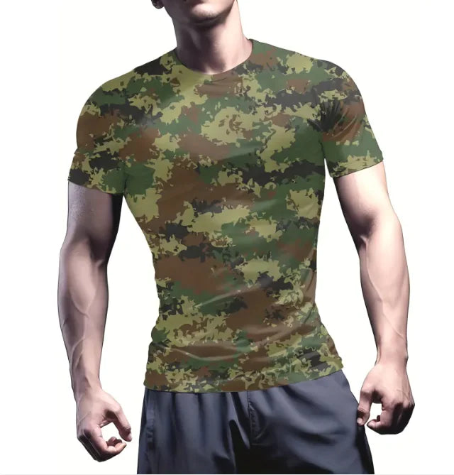 3D Printed Men's Short-sleeved T-shirt High Elastic Tight Round Neck