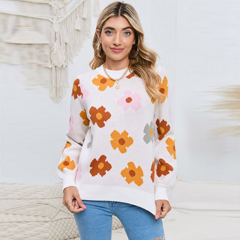 Knitted Thread Pullover Women's Flower