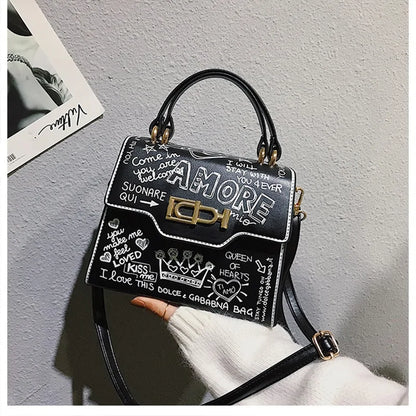 Leather Mini Chain Graffiti Bags