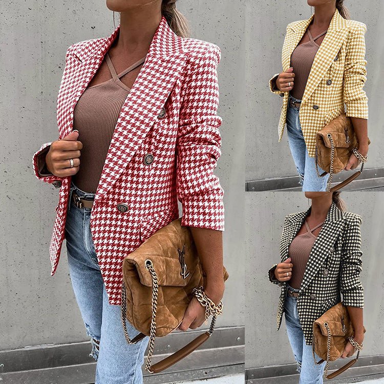 Houndstooth Printed Casual Coat - Fashionista Finesse