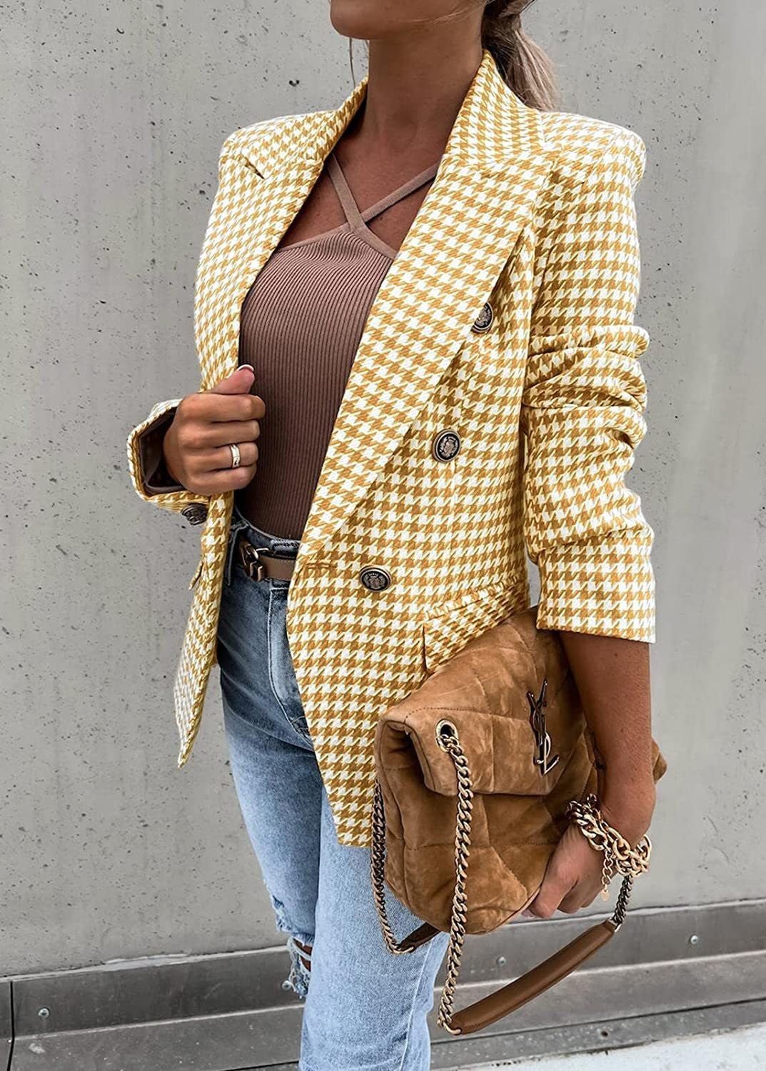 Houndstooth Printed Casual Coat - Fashionista Finesse