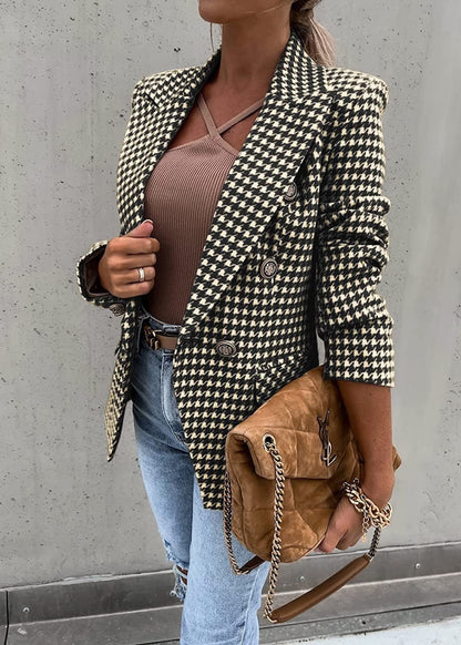 Houndstooth Printed Casual Coat - Fashionista Finesse