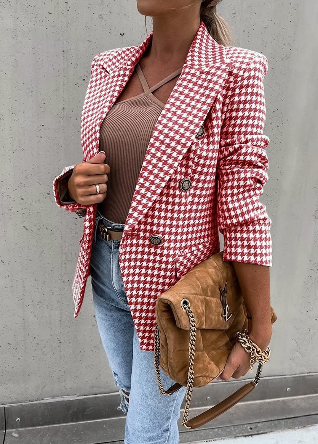 Houndstooth Printed Casual Coat - Fashionista Finesse