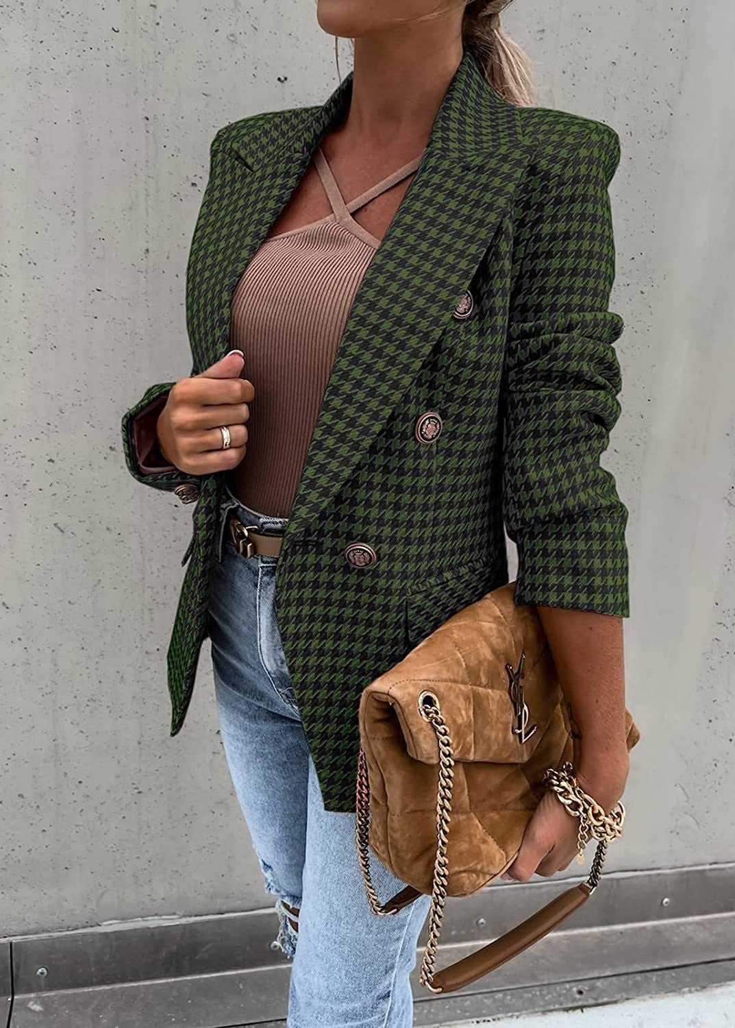 Houndstooth Printed Casual Coat - Fashionista Finesse