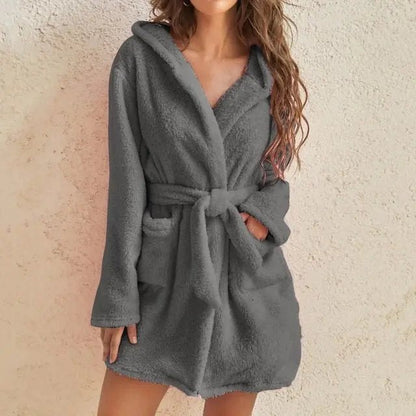 Women's Hooded Fleece Bathrobe - Fashionista Finesse