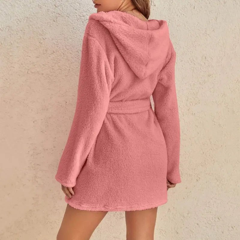 Women's Hooded Fleece Bathrobe - Fashionista Finesse