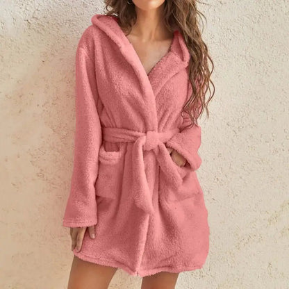 Women's Hooded Fleece Bathrobe - Fashionista Finesse