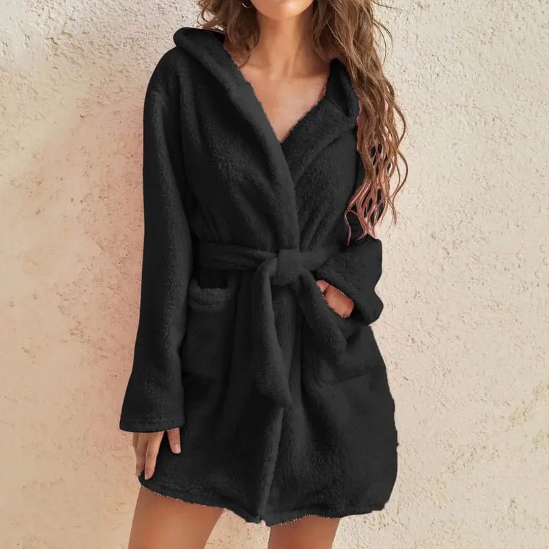 Women's Hooded Fleece Bathrobe - Fashionista Finesse